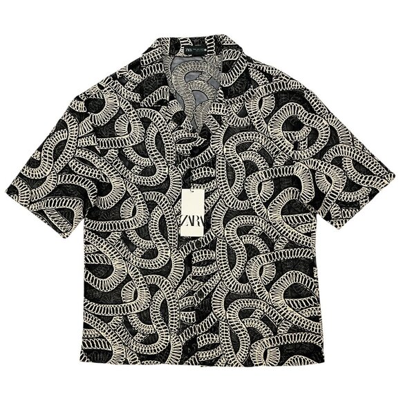Zara Other - Zara Jacquard Shirt With Contrasting Details Top M Black Embroidery NEW